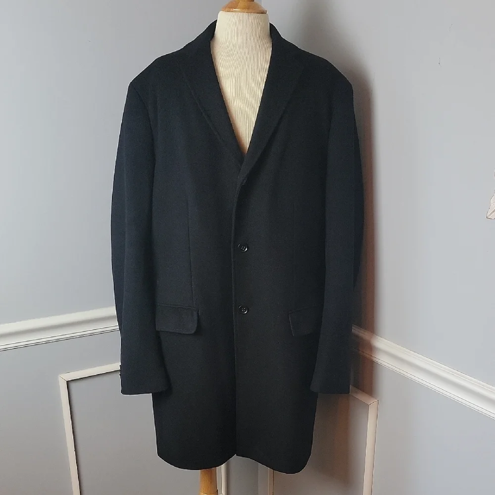 BANANA REPUBLIC Men's Wool Blend Black 3 Button Dress Preppy Classic Top Coat XL
